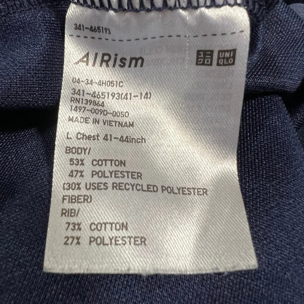 UNIQLO U AIRism T Shirt Mens L Navy Blue Long Sleeve Crew Neck Minimalist Casual